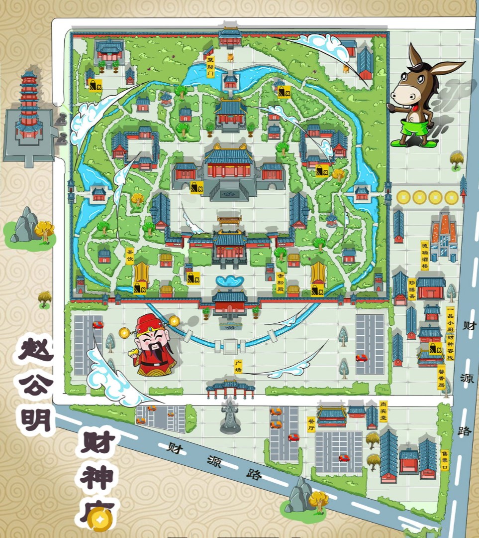 新龙寺庙类手绘地图